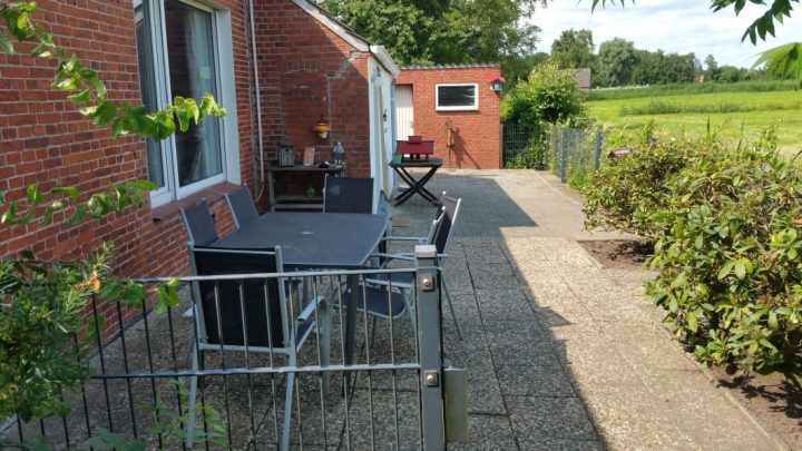 Terrasse gründlich von Unkraut befreit